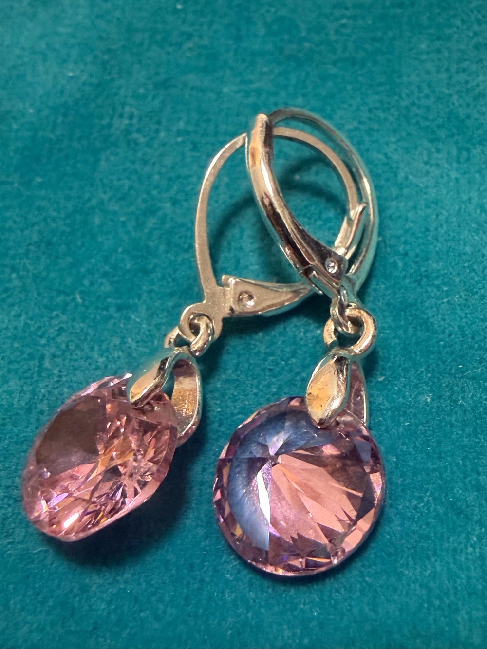 Pink Crystal Drop Leverback Earrings NWOT Costume Jewelry